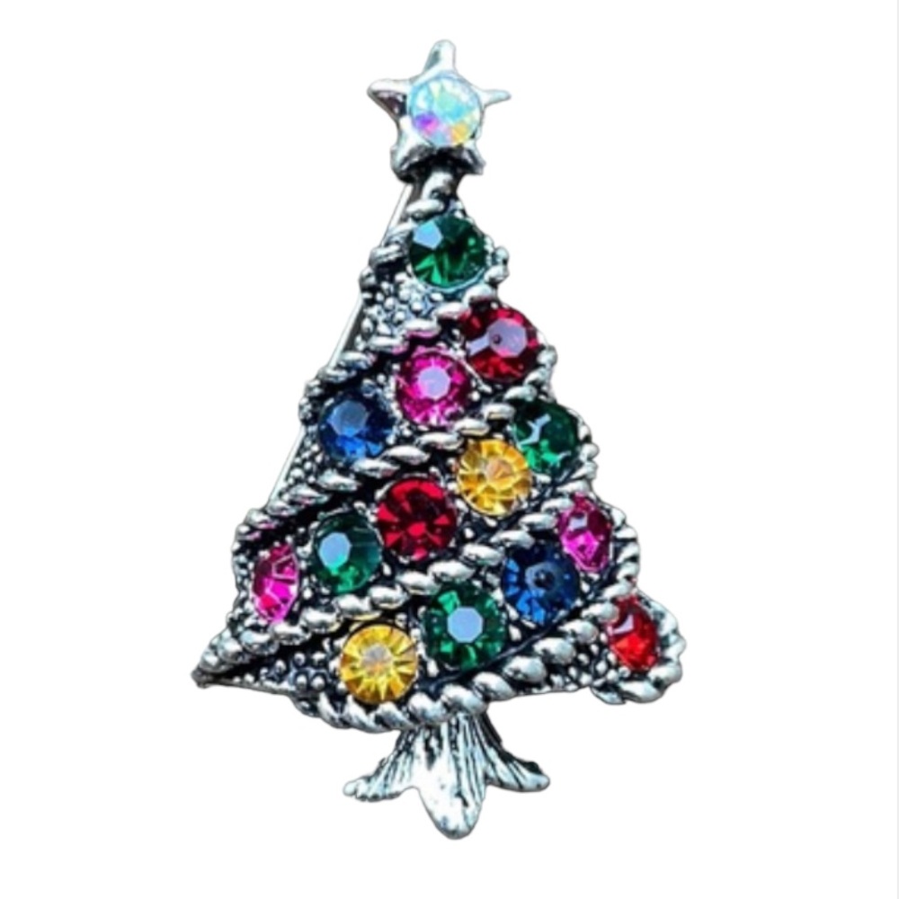 Rhinestone Christmas Tree Brooch NWT